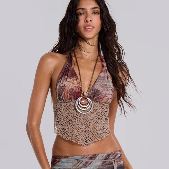 Jaded London Tops - Jaded London - Kumina Hankerchief Plunge Top